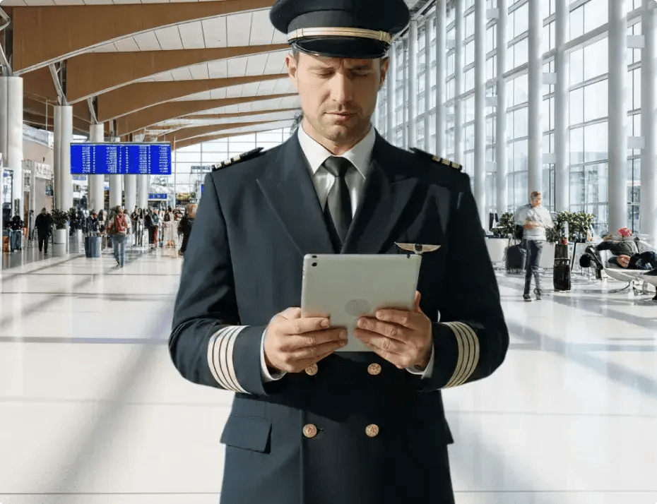 pilot reviewing schedule on ipad