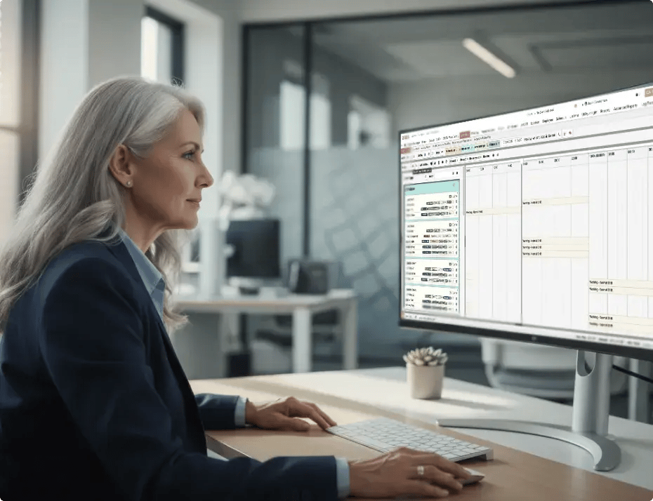 woman reviewing scheduling on computer