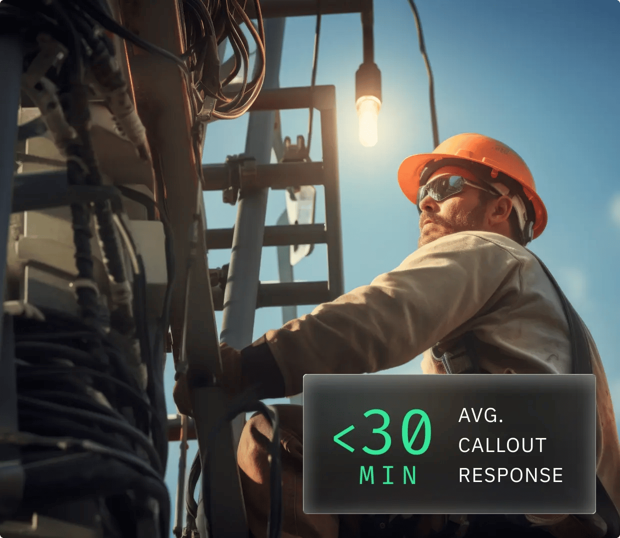 Utility technician repairing power lines