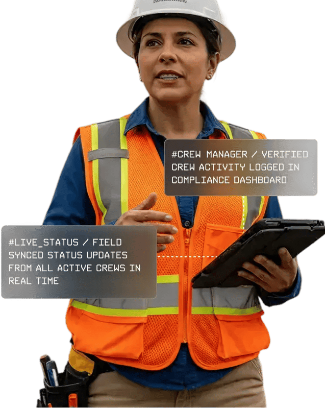Crew manager with tablet, overseeing crew activity in real-time compliance dashboard.