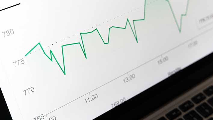 Close view of a graph featuring up & down trends over time