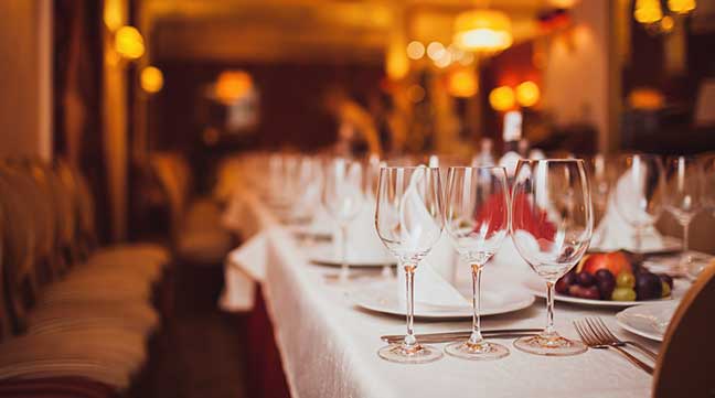 View of a dinner table at a high-end restaurant
