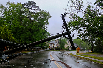 Damaged power line across a street