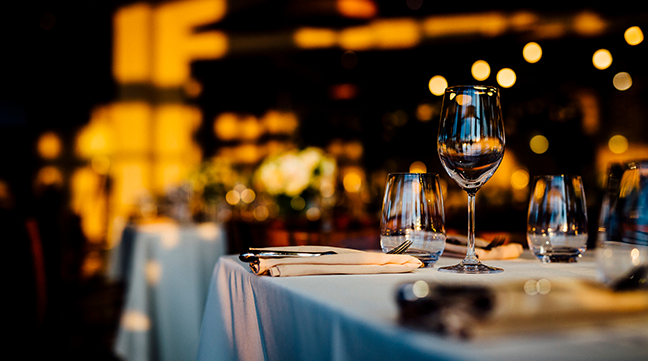 View of a dinner table at a high-end restaurant