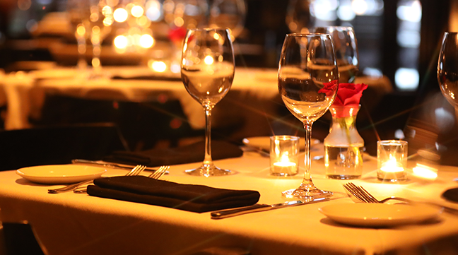 View of a dinner table at a high-end restaurant
