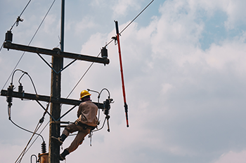 Lineman working on a distribution power line