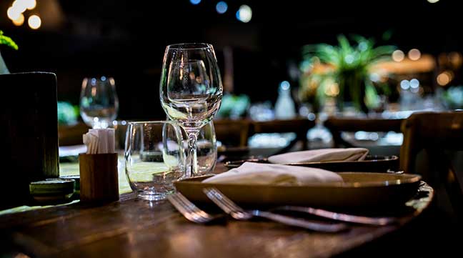 View of a set table at a fine dining establishment