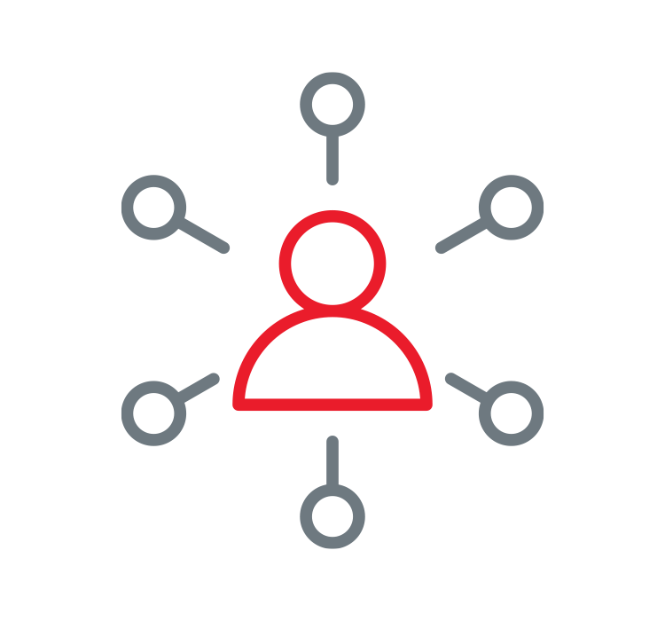 Icon of a highlighted person connected to several surrounding circles