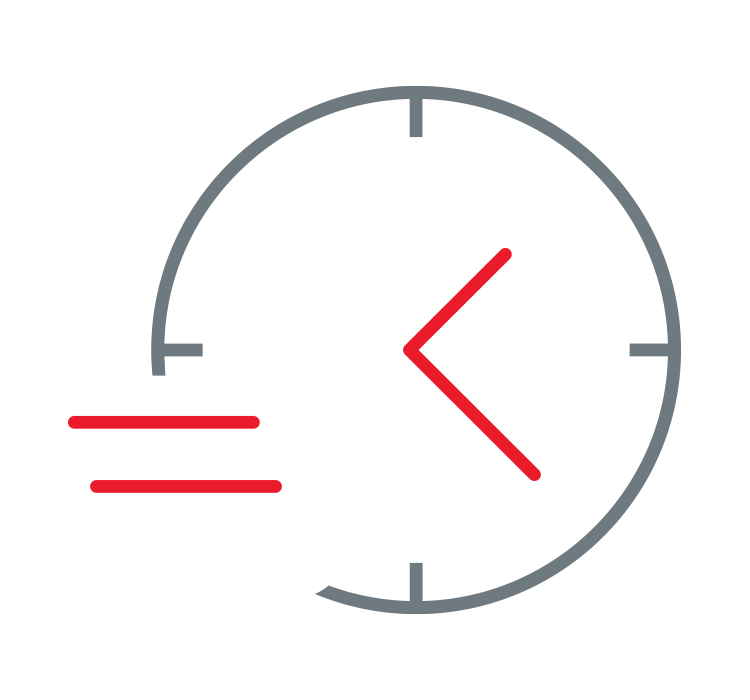 An icon of a clock with lines indicating moving quickly