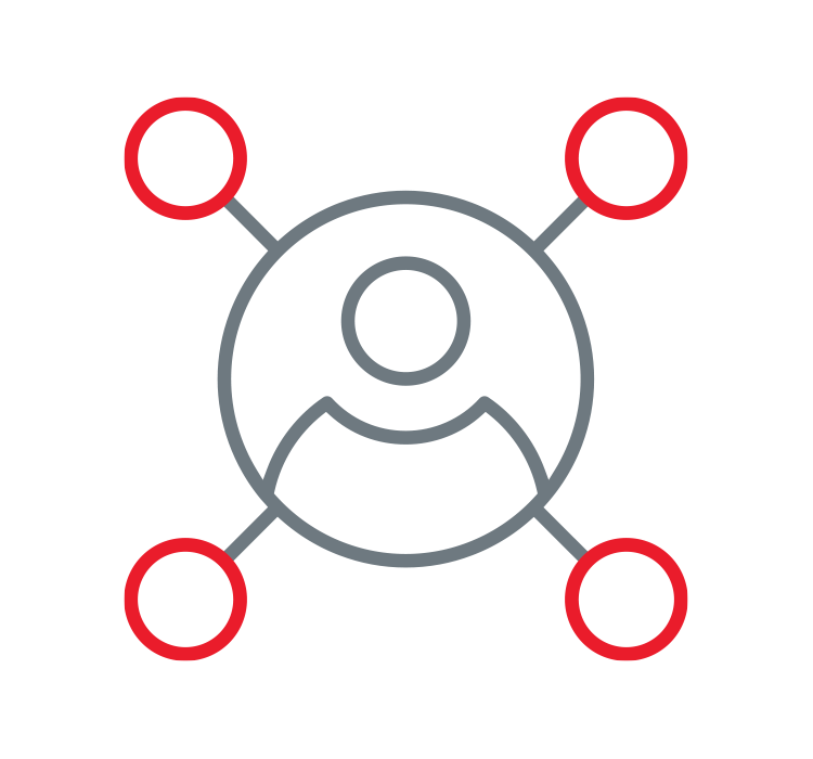 An icon of a gray person connected to red circles