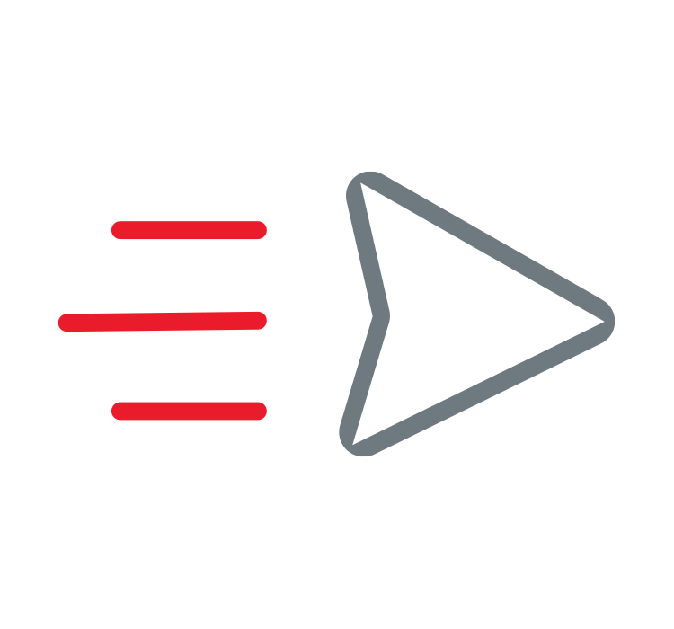 An icon of a gray arrow with red lines pushing it forward