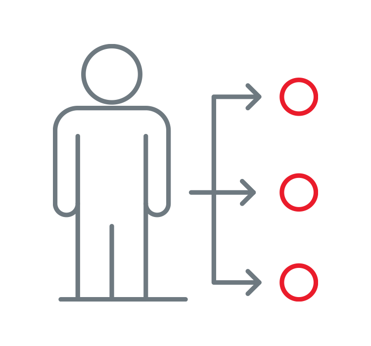 An icon of a person with lines pointing to red data points