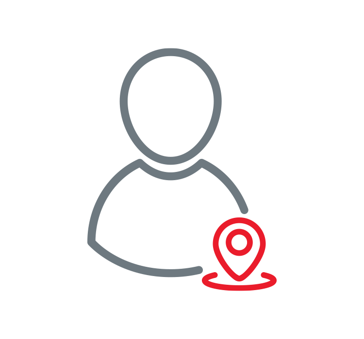 An icon of a person with a red pin indicating their location