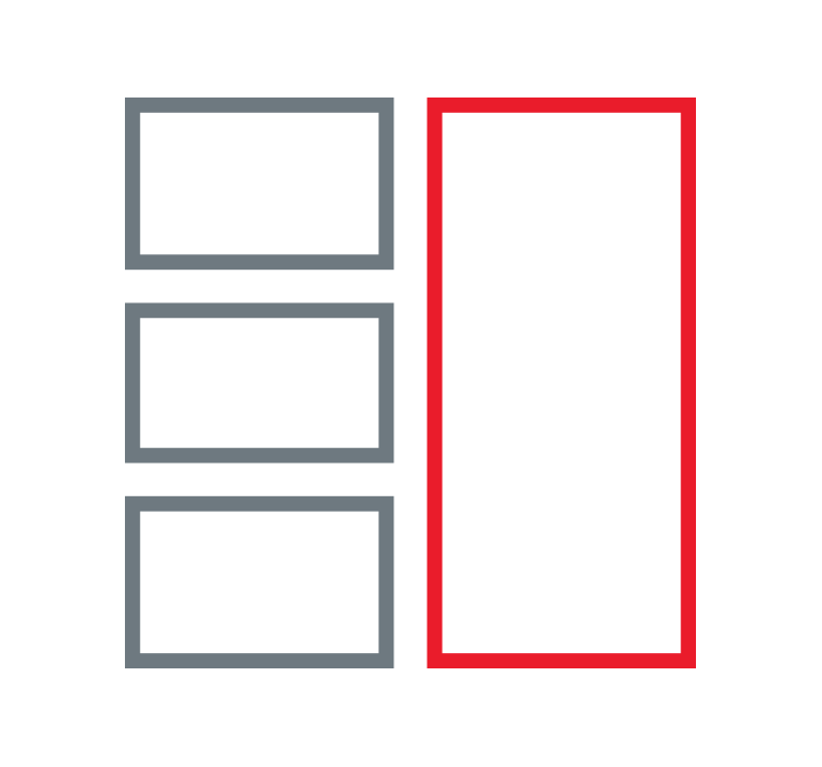 An icon of three rectangles next to a long red column