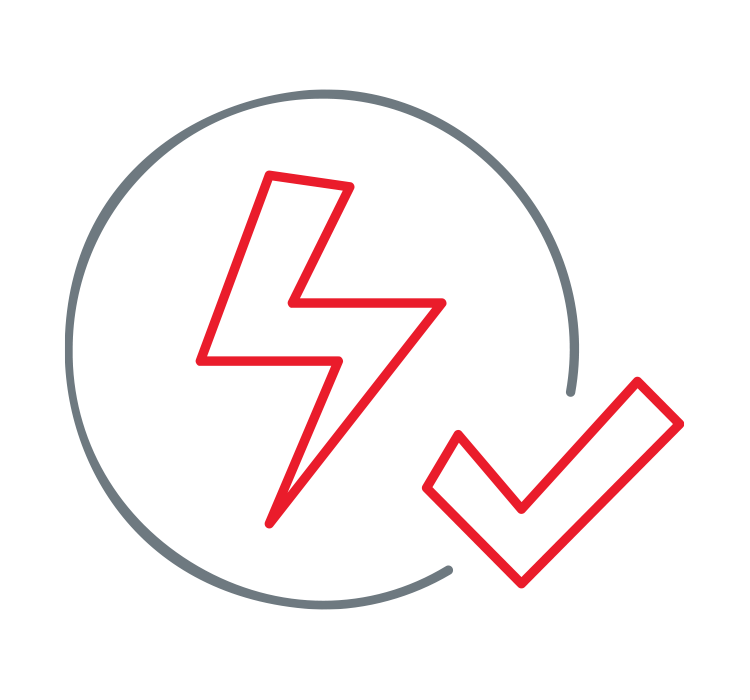 An icon of a lightning bolt symbol being marked with a checkmark