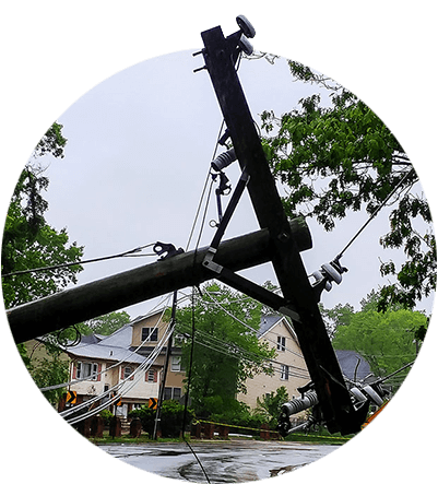 A power line collapsed in the street after a storm