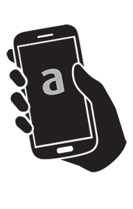 An icon of a hand holding a phone loaded with arcos software