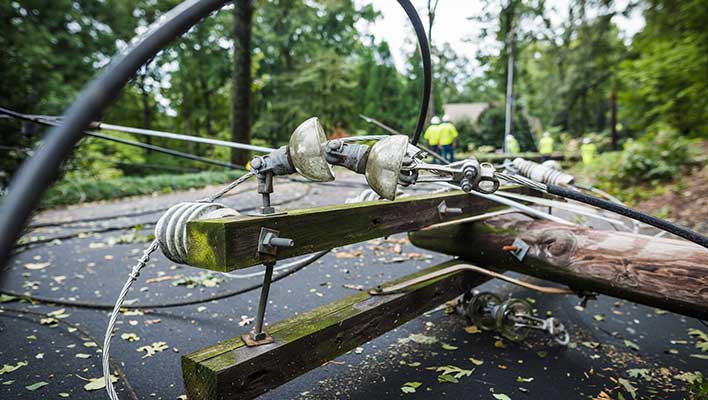 Transmission line which has fallen across the road